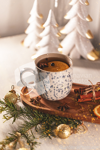 Image of Steaming mug of Christmas tea