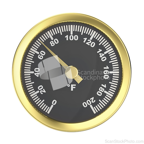 Image of Golden round thermometer in Fahrenheit scale