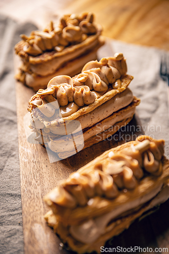 Image of Three rectangular mille feuille pastries