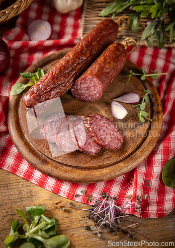 Image of Delicious salami is sliced