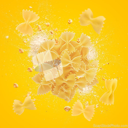 Image of Farfalle pasta flying