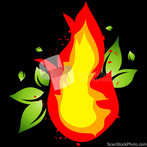 Image of Flame and leaves on the black