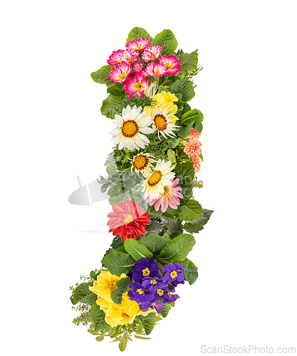 Image of Letter J made of various colorful flowers