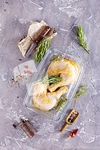 Image of Raw chicken leg quarters
