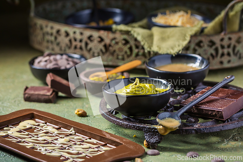 Image of Preparing homemade Dubai chocolate with ingredients