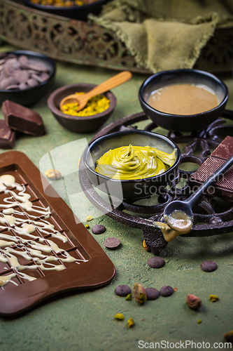 Image of Preparing homemade Dubai chocolate with ingredients