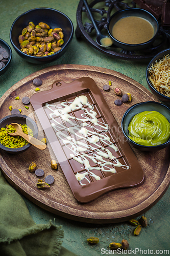 Image of Preparing homemade Dubai chocolate with ingredients