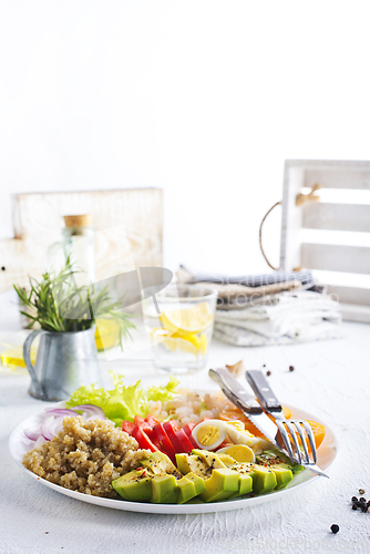 Image of Fresh vegetable salad with broccoli, cucumber and other vegetables