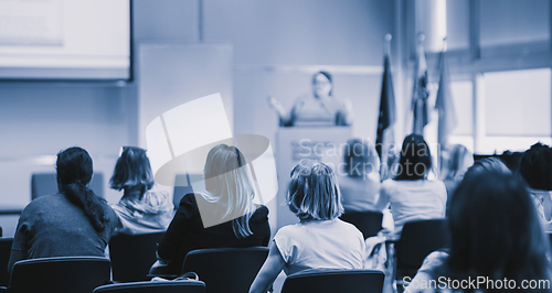Image of Woman giving presentation on business conference event.