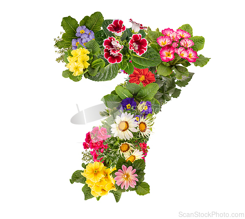 Image of Number 7 made of flowers