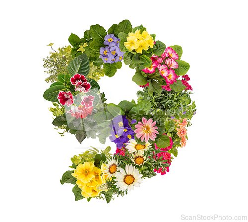 Image of Number 9 made of flowers