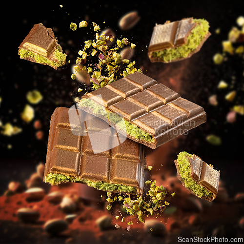 Image of Tasty chocolate bars with pistachio