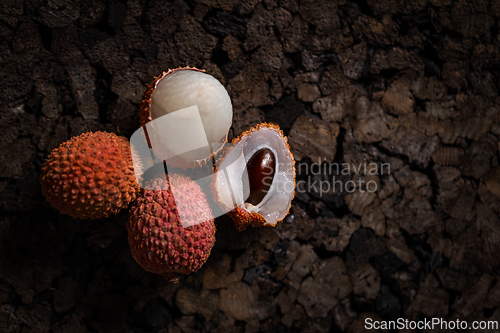 Image of Close up of three lychees