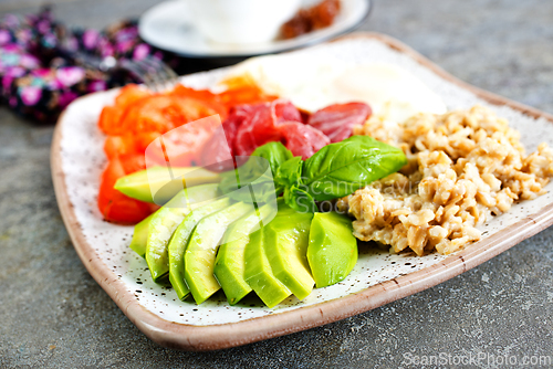 Image of Healthy breakfast. oat flakes with avocado