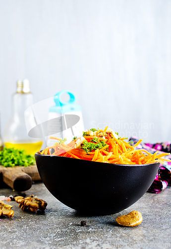 Image of Korean carrot spicy salad in the bowl