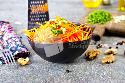 Image of Korean carrot spicy salad in the bowl
