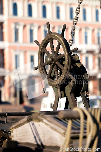 Image of Steering wheel of a sailing vessel