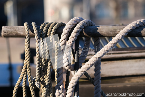 Image of Different ropes on a ship