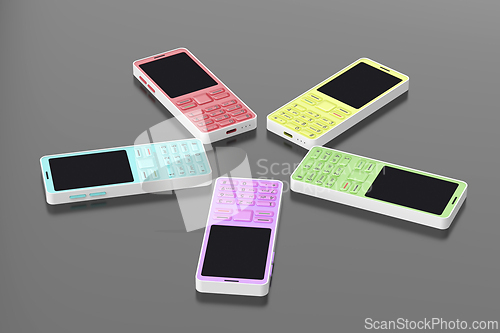 Image of Group of mobile phones with different colors