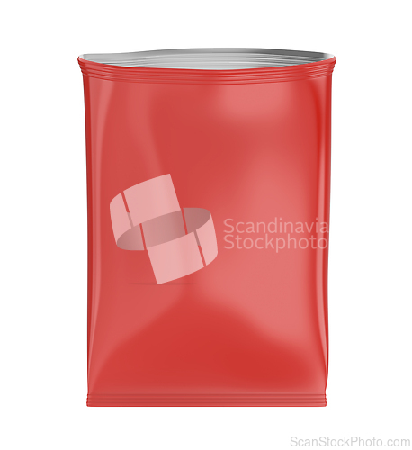 Image of Empty red foil bag packaging for food