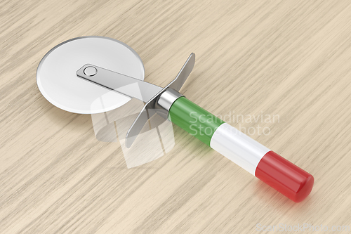 Image of Pizza cutter with handle in Italian flag colors