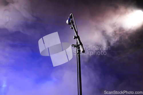 Image of Microphone stand with mic and smoke