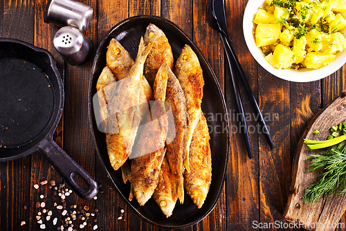Image of Plate of fried fish, fried fish and potato