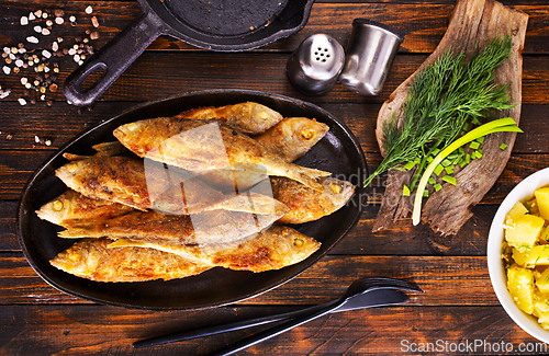 Image of Plate of fried fish, fried fish and potato