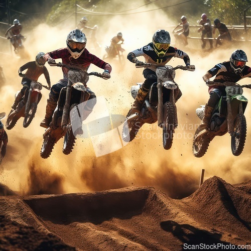 Image of motocross dirt bike racers jumping