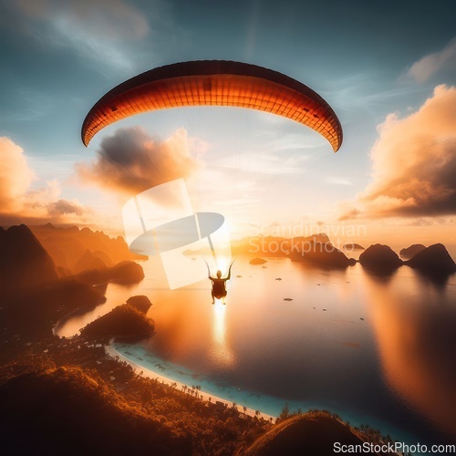 Image of paragliding on a tropical island paradise