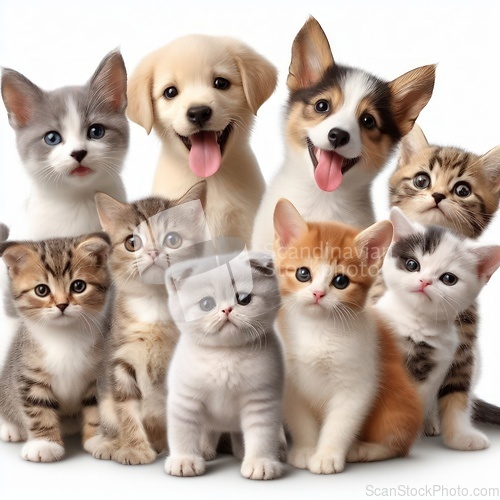 Image of adorable puppies and kittens