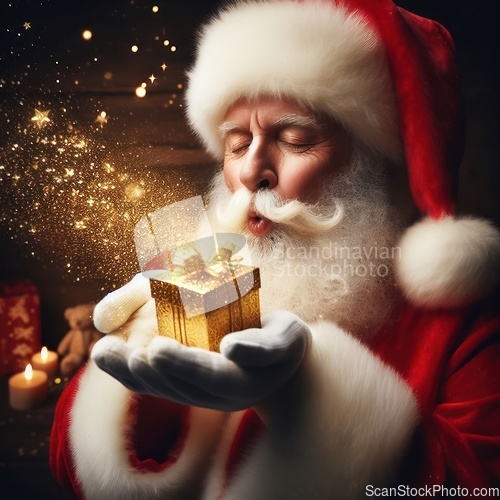 Image of santa claus blowing magical glittering wishes with this gift gen