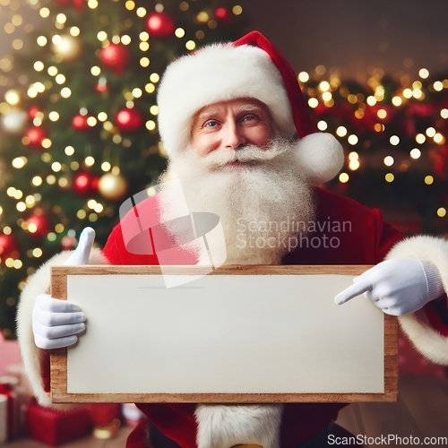Image of santa claus holding a sign for copyspace generative ai