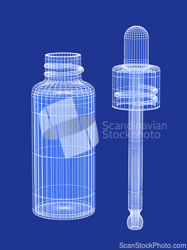 Image of 3D model of a dropper bottle and pipette
