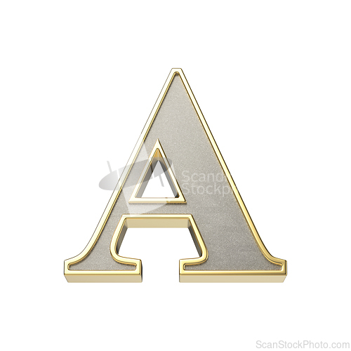 Image of Letter A in a metallic silver finish with a shiny golden frame