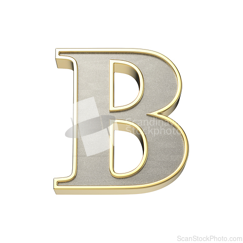 Image of Letter B in a metallic silver finish with a shiny golden frame