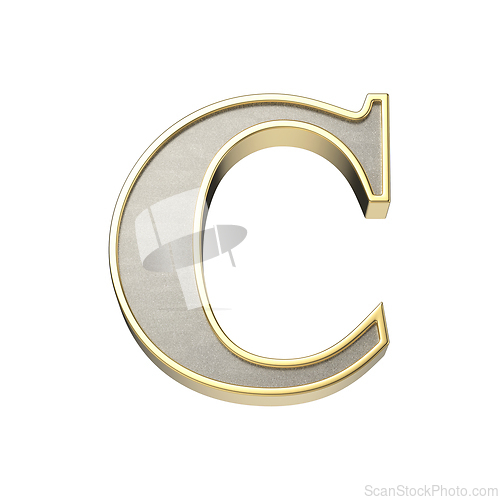 Image of Letter C in a metallic silver finish with a shiny golden frame