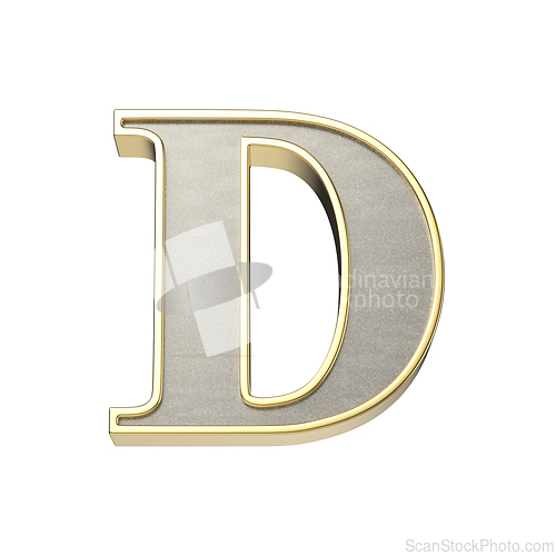 Image of Letter D in a metallic silver finish with a shiny golden frame
