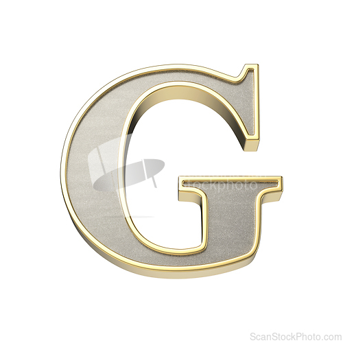 Image of Letter G in a metallic silver finish with a shiny golden frame