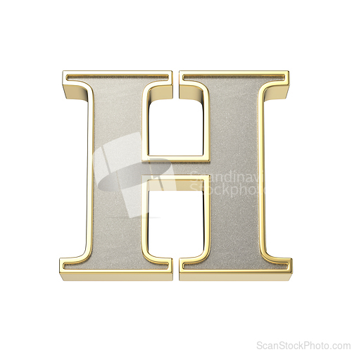 Image of Letter H in a metallic silver finish with a shiny golden frame