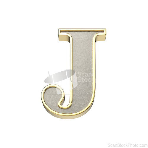 Image of Letter J in a metallic silver finish with a shiny golden frame