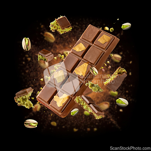 Image of Tasty chocolate bar with pistachio filling