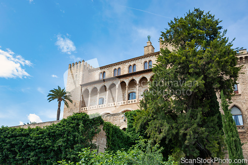 Image of Gothic medieval Royal Palace of La Almudaina. Palma de Mallorca. Balearic Islands Spain.
