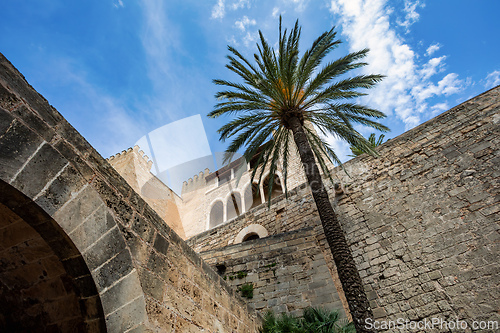 Image of Gothic medieval Royal Palace of La Almudaina. Palma de Mallorca. Balearic Islands Spain.