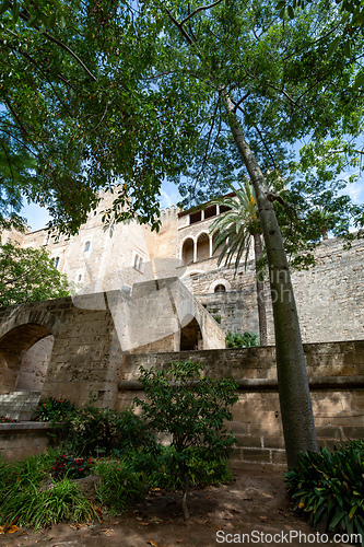 Image of Gothic medieval Royal Palace of La Almudaina. Palma de Mallorca. Balearic Islands Spain.