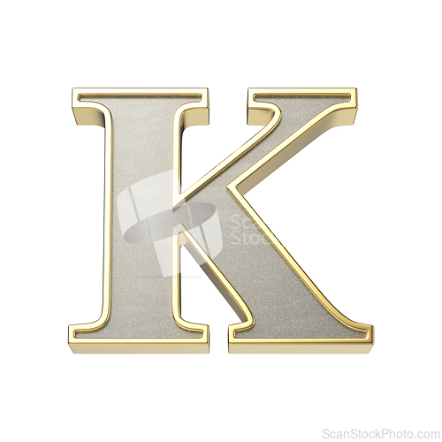Image of Letter K in a metallic silver finish with a shiny golden frame
