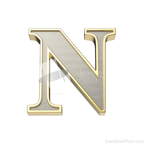 Image of Letter N in a metallic silver finish with a shiny golden frame