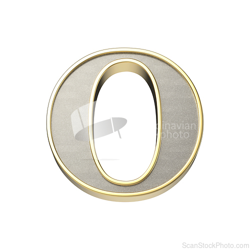 Image of Letter O in a metallic silver finish with a shiny golden frame