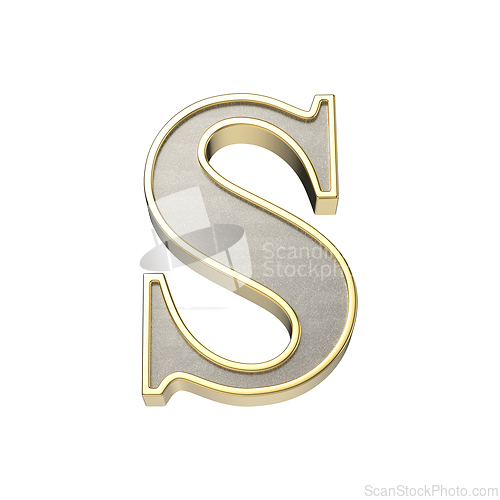 Image of Letter S in a metallic silver finish with a shiny golden frame