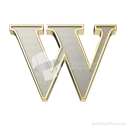 Image of Letter W in a metallic silver finish with a shiny golden frame